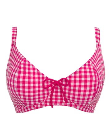 Curvy Kate Holiday Check Scooped Balcony Wired Bikini Top Raspberry Pink
