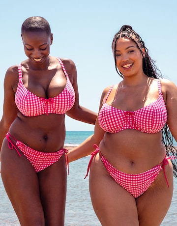 Curvy Kate Holiday Check Scooped Balcony Wired Bikini Top Raspberry Pink