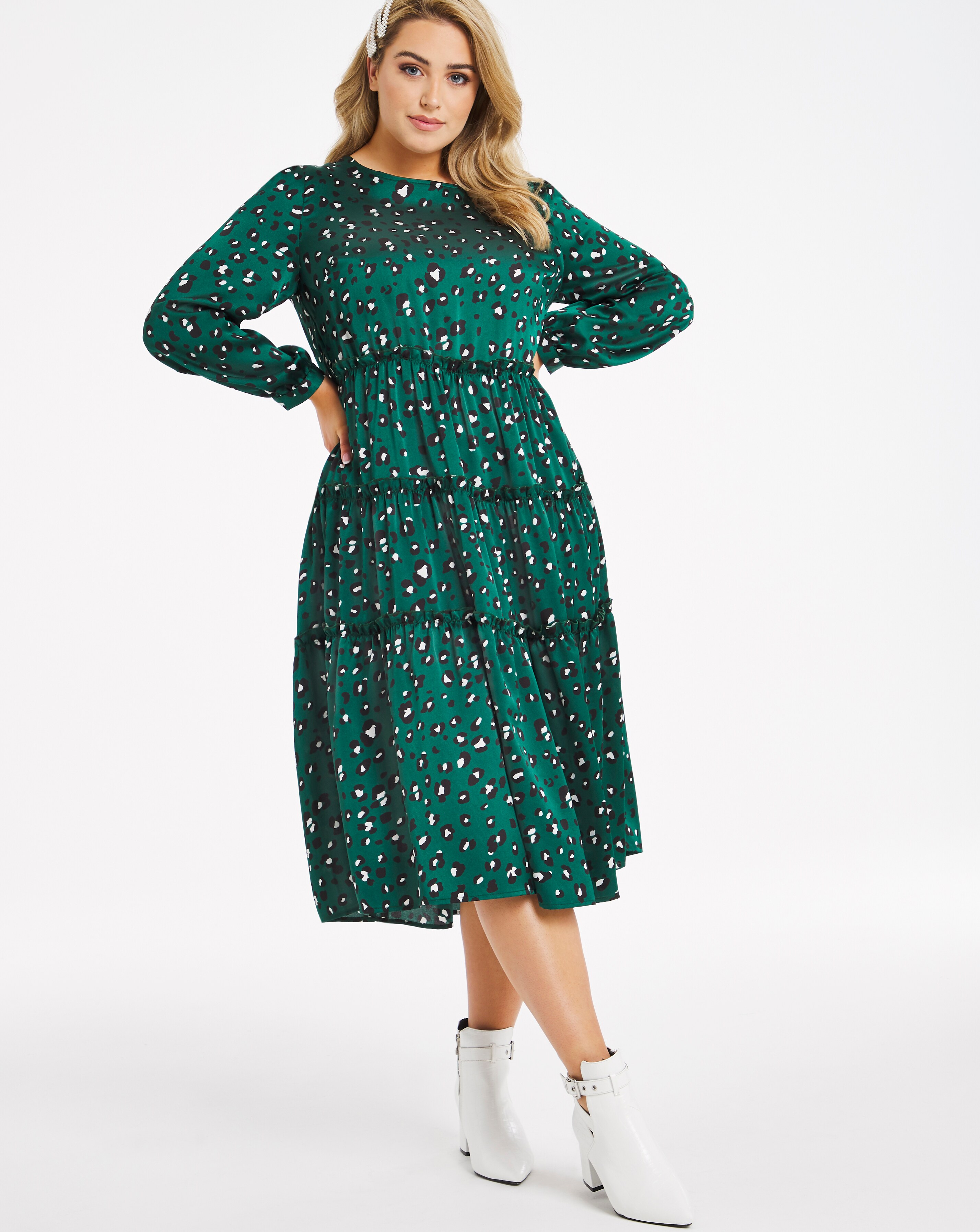 Leopard Print Tiered Satin Midi Dress | Simply Be