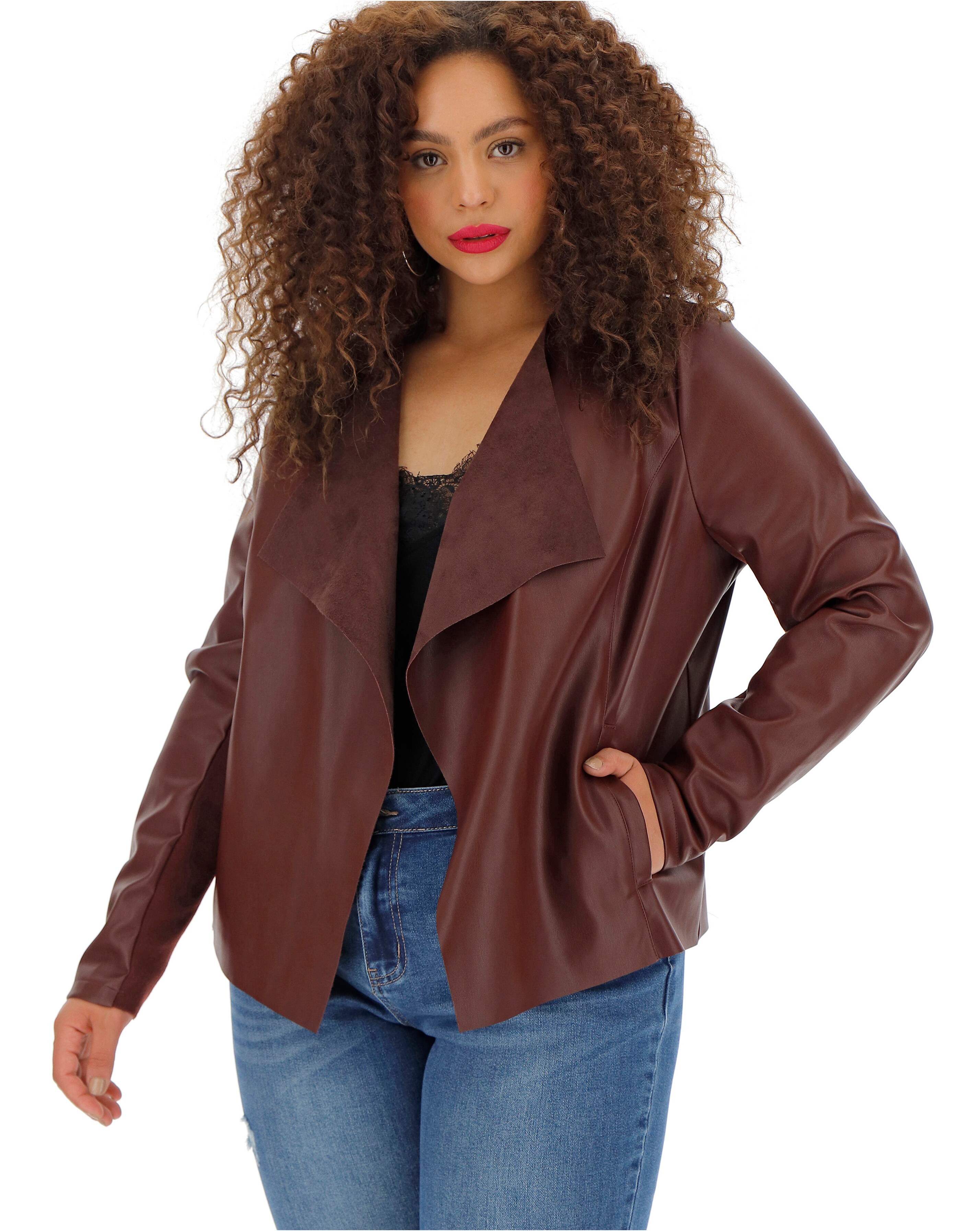 Wine Waterfall PU Jacket with Stretch 