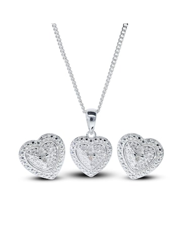 Sterling Silver Diamond Heart Earring & Pendant set
