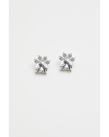 Simply Silver Sterling Silver 925 Paw Print Cubic Zirconia Earrings