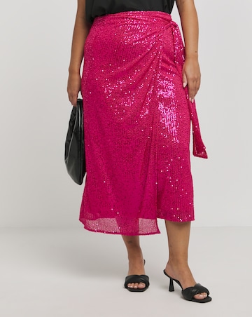 Lovedrobe Functional Wrap Pink Sequin Midi Skirt