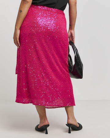 Lovedrobe Functional Wrap Pink Sequin Midi Skirt