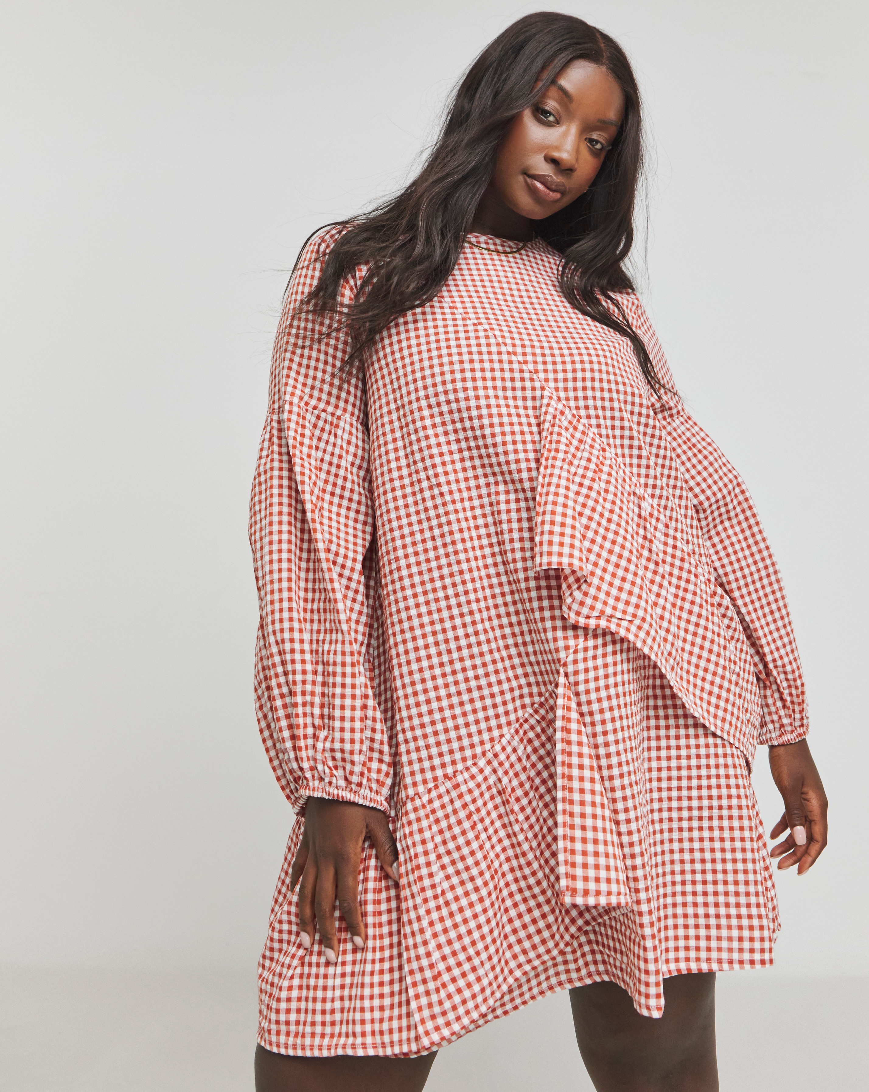 Native Youth Gingham Smock Mini Dress