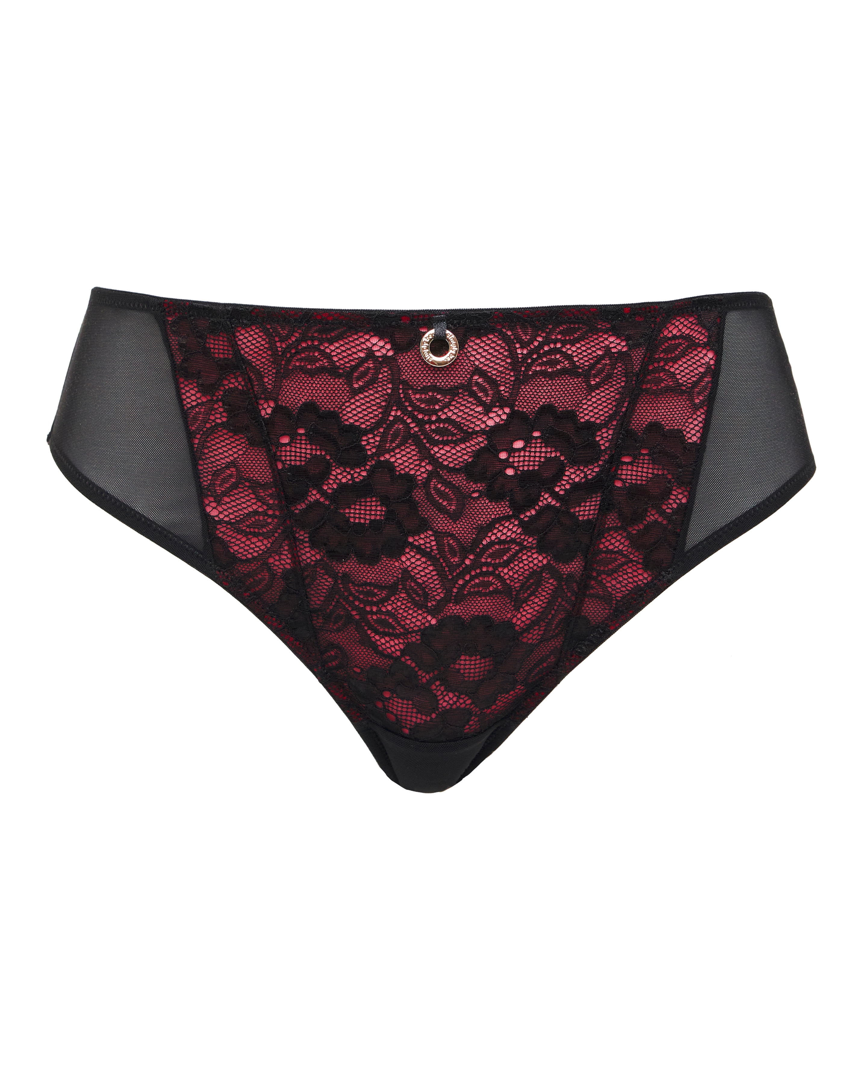 Simply Be Open Back Lace Brazilian Brief In Black/red | UK Size 12 Women's