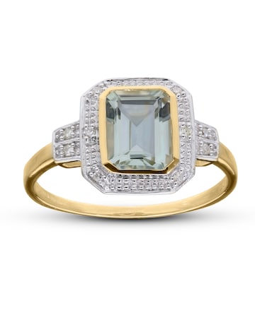 9ct Gold Green Amethyst & Dia Ring