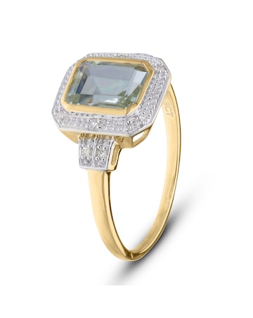 9ct Gold Green Amethyst & Dia Ring