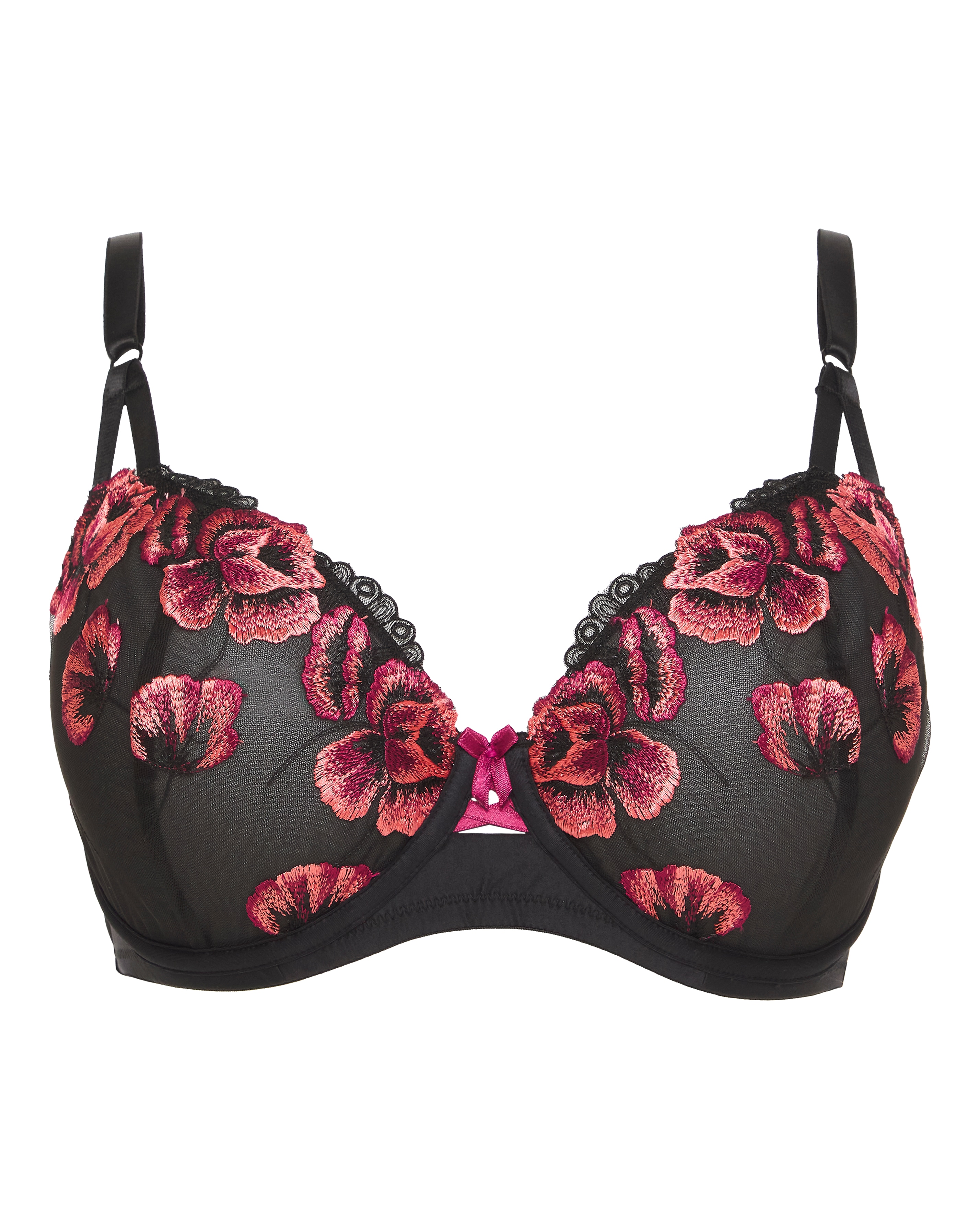 Joanna Hope Plus Size Joanna Hope Poppy Embroidery Balcony Bra In Black/red | UK Size 40B Women's