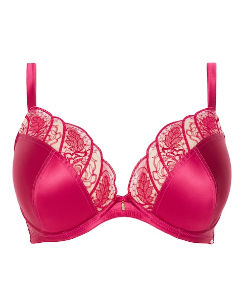 Joanna Hope DD+ Joanna Hope Satin Embroidery Plunge Bra In Cherry | UK Size 44F Women's