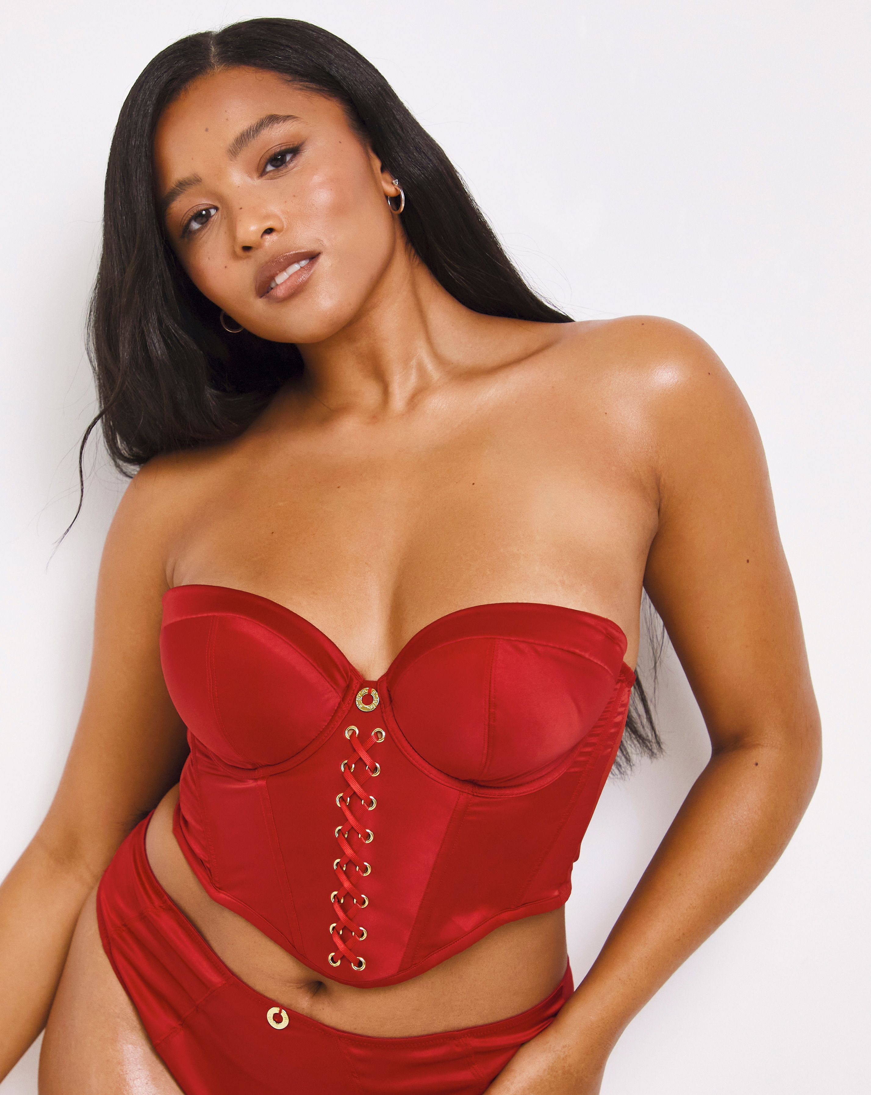 Simply Be Satin Multiway Lace Up Under Wire Padded Corset Simply Be