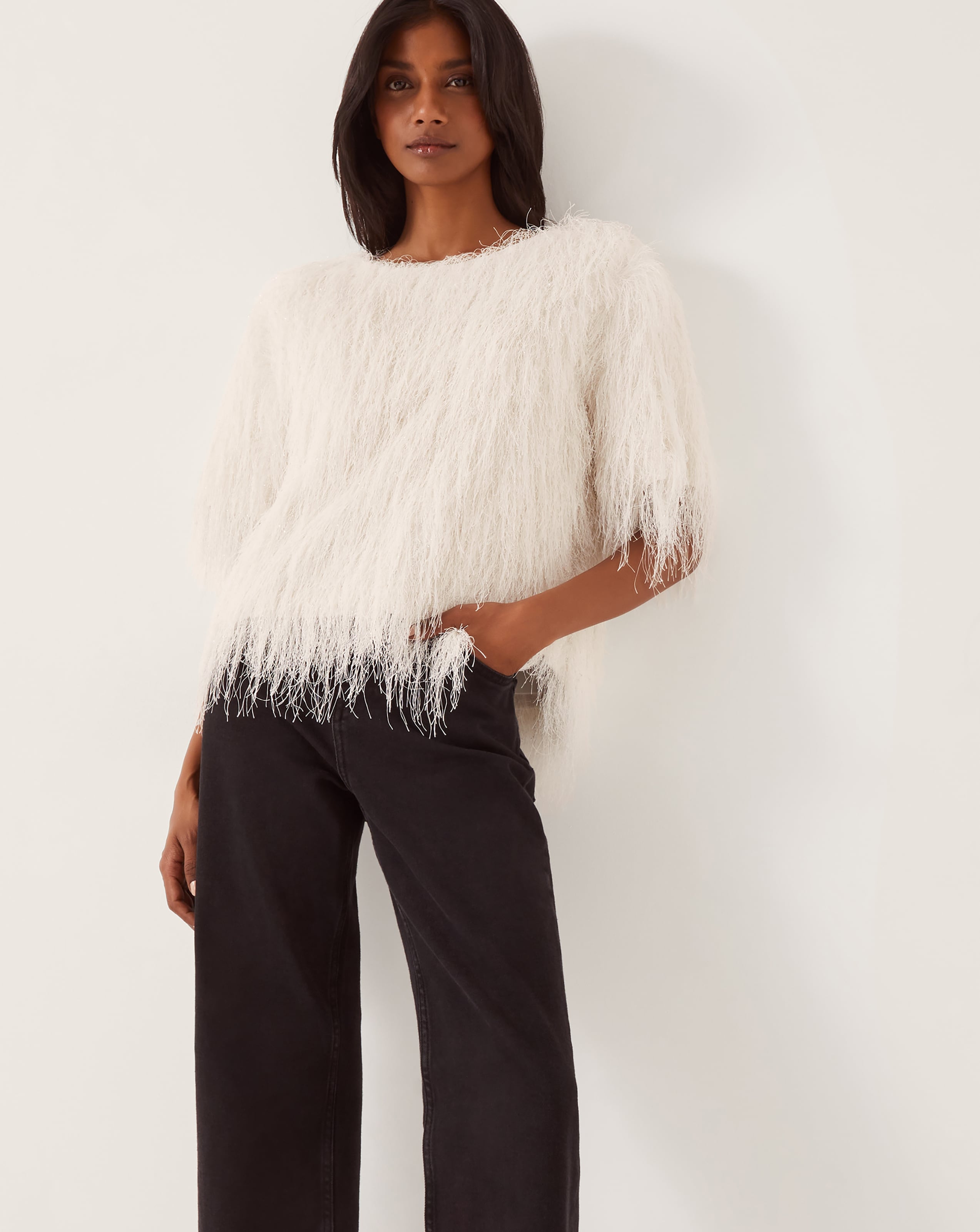 New In - Monsoon Tori Short Sleeve Fringe Top