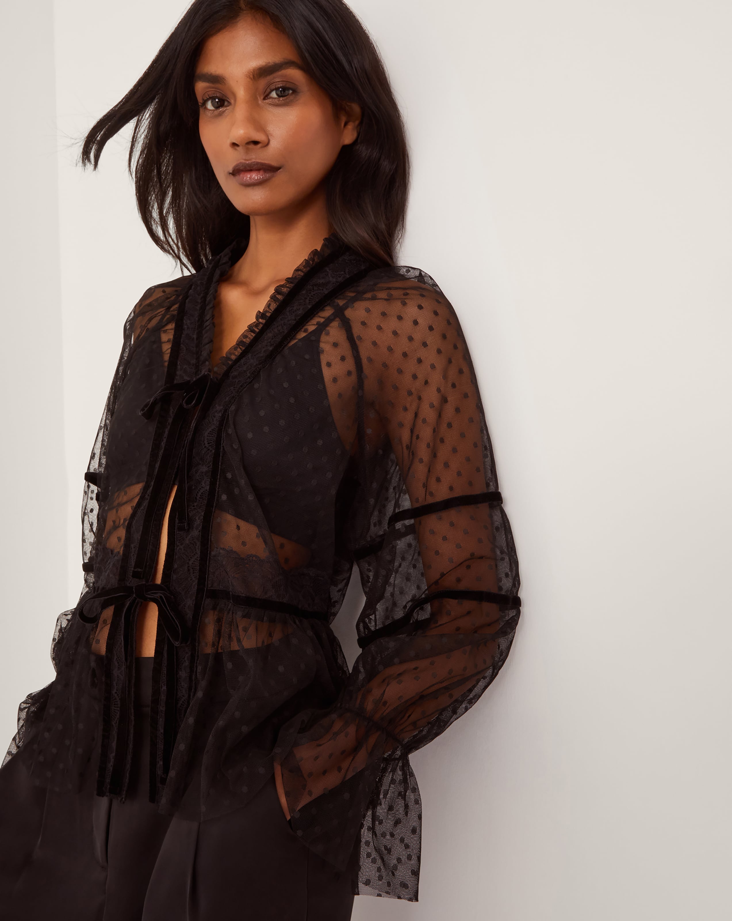 New In - Monsoon Lina Sheer Polka Dot Lace Blouse