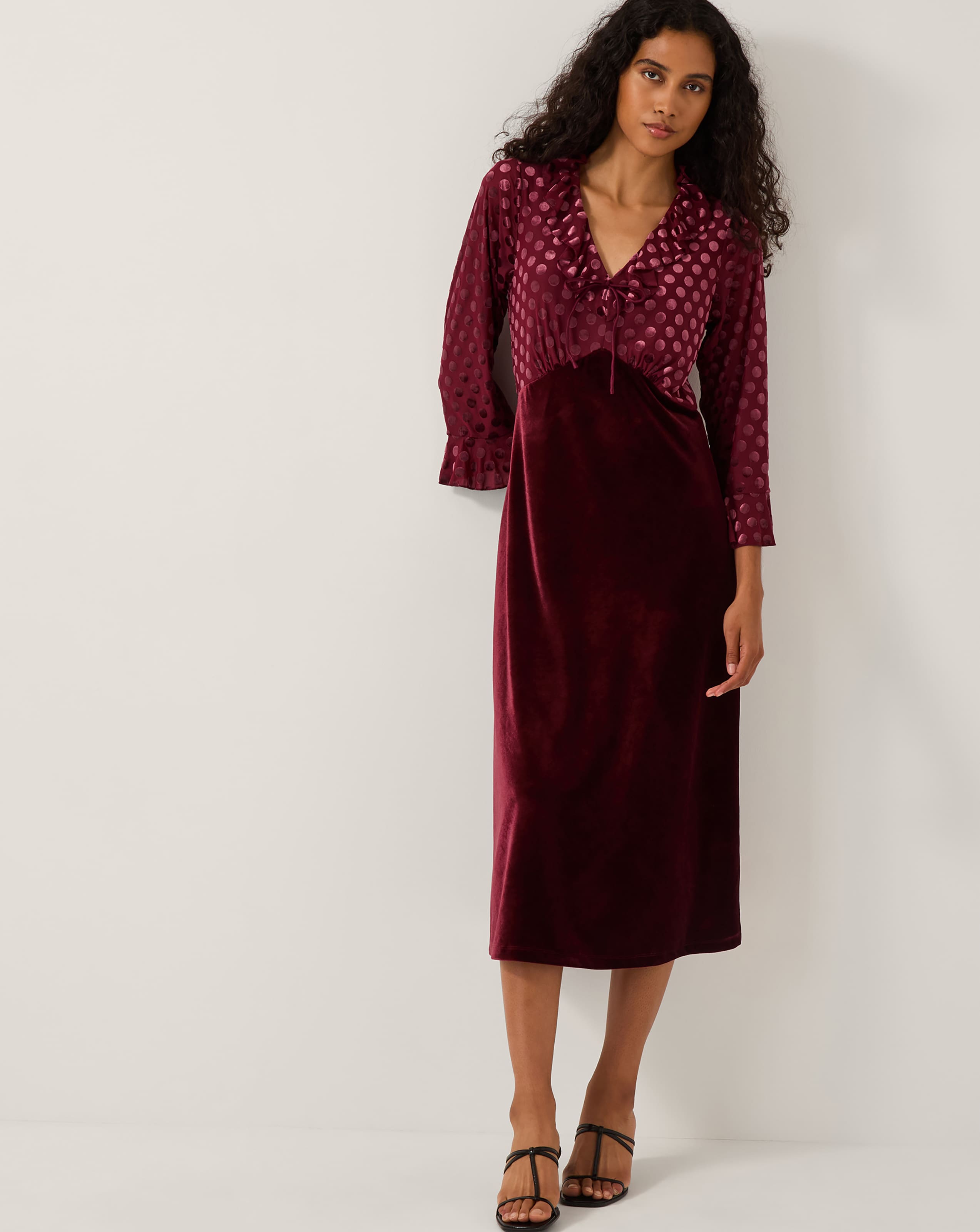 New In - Monsoon Dua Polka Dot Velvet Midi Dress