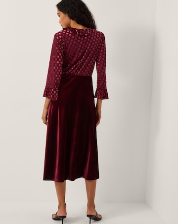 Monsoon Dua Polka Dot Velvet Midi Dress