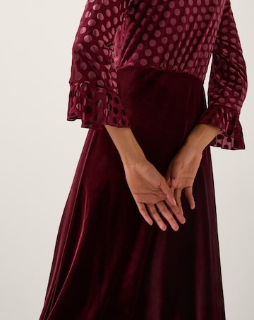 Monsoon Dua Polka Dot Velvet Midi Dress
