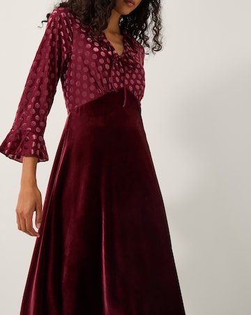 Monsoon Dua Polka Dot Velvet Midi Dress