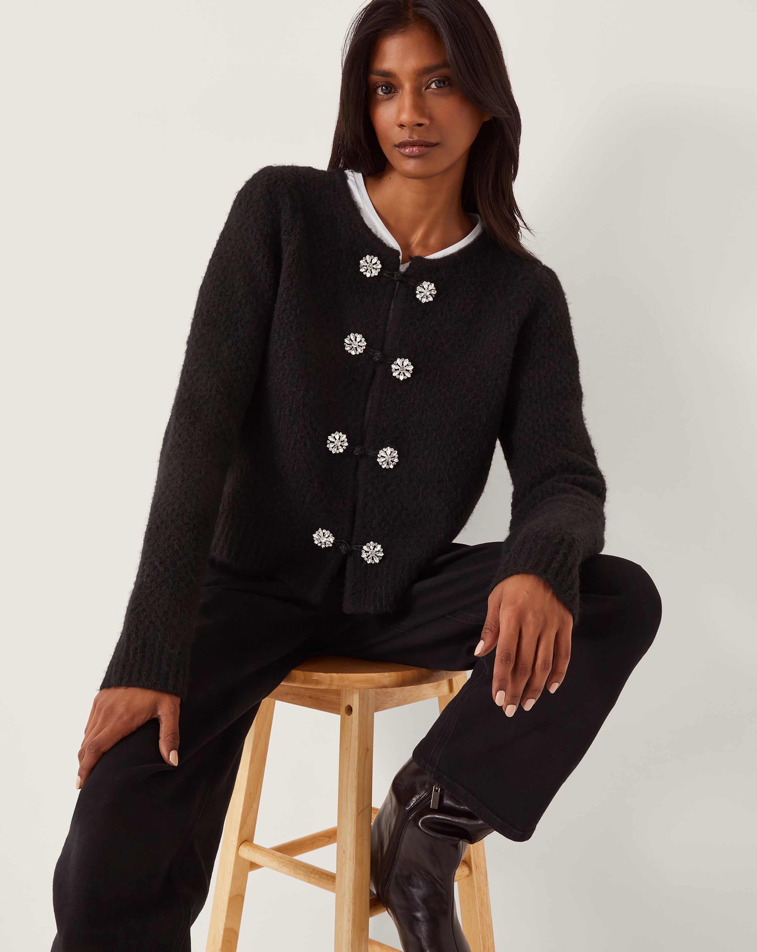 Monsoon Fessa Jewel Brooch Cardigan