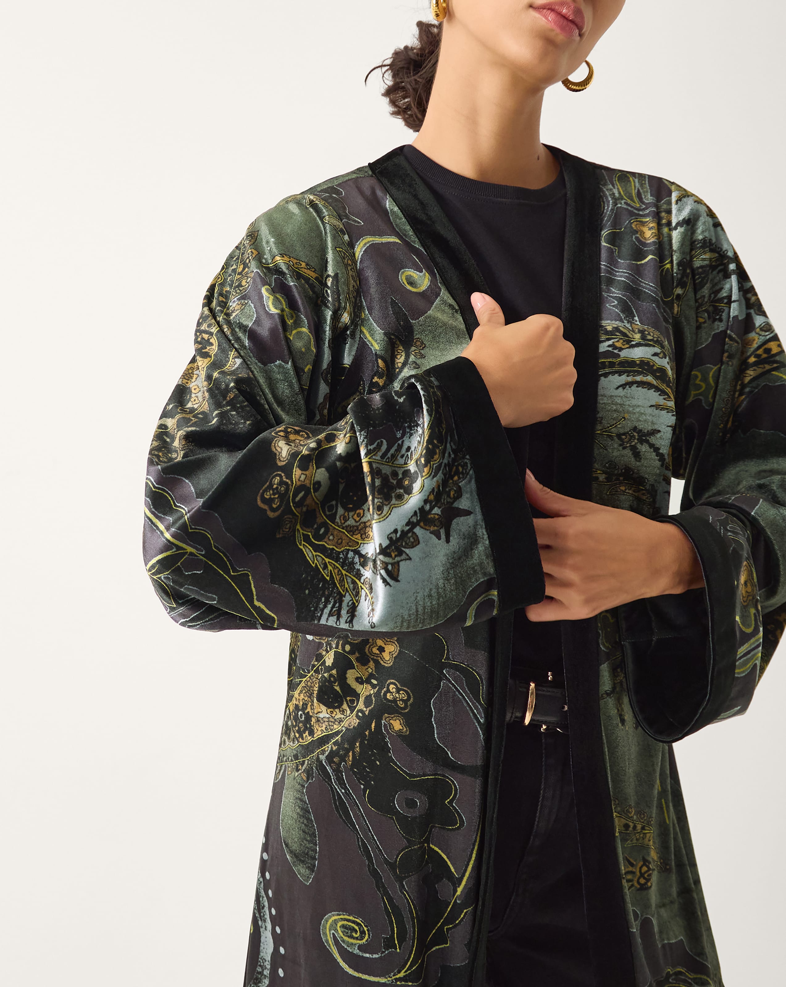 New In - Monsoon Delta Print Velvet Kimono