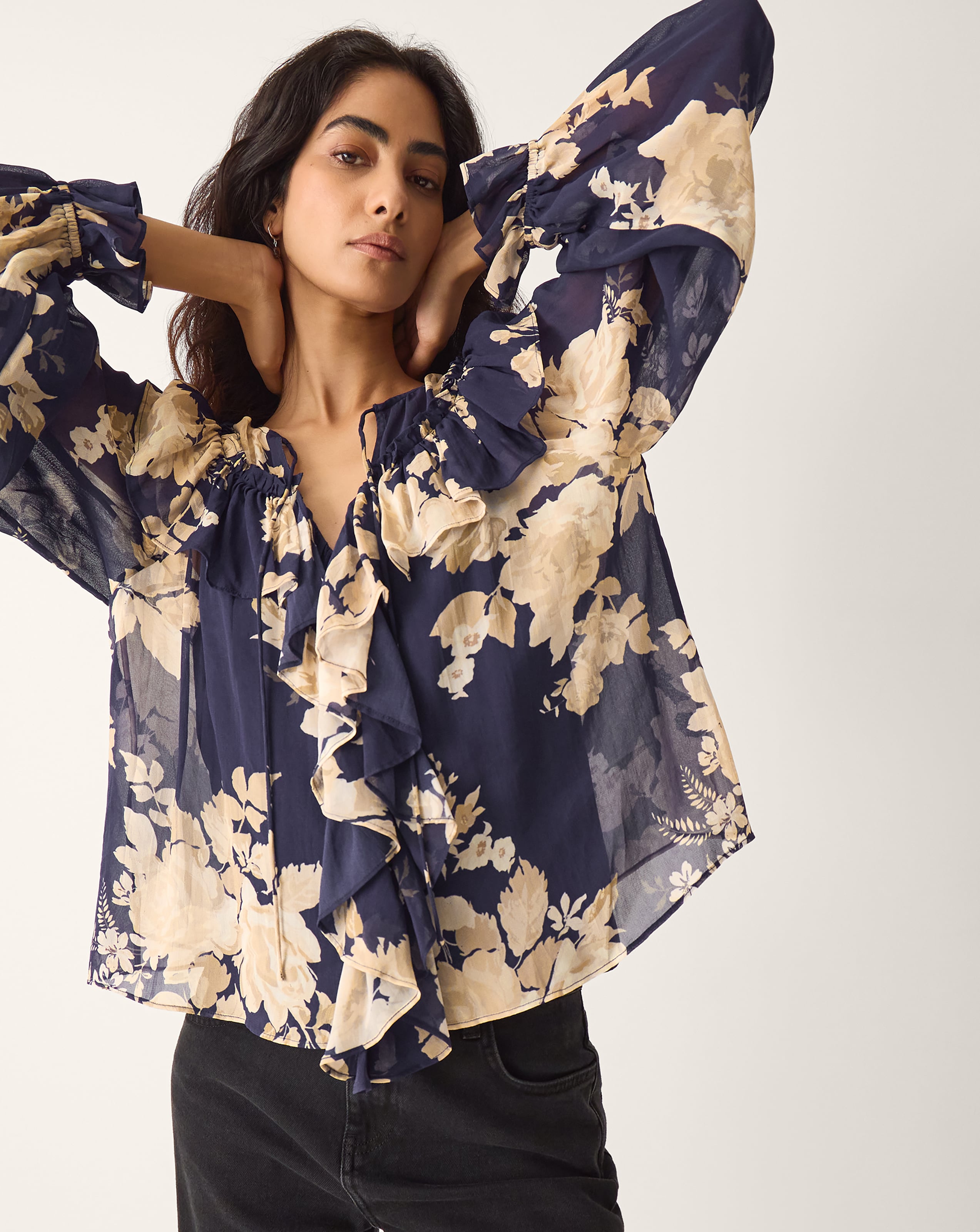 New In - Monsoon Sasha Floral Print Ruffle Blouse