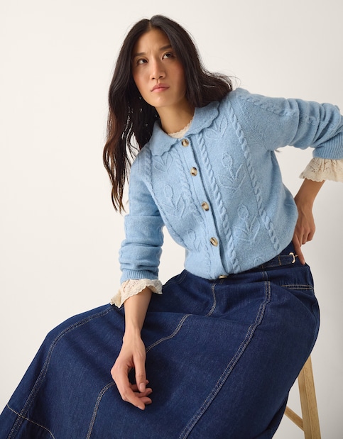 Monsoon Kat Floral Cable Knit Cardigan