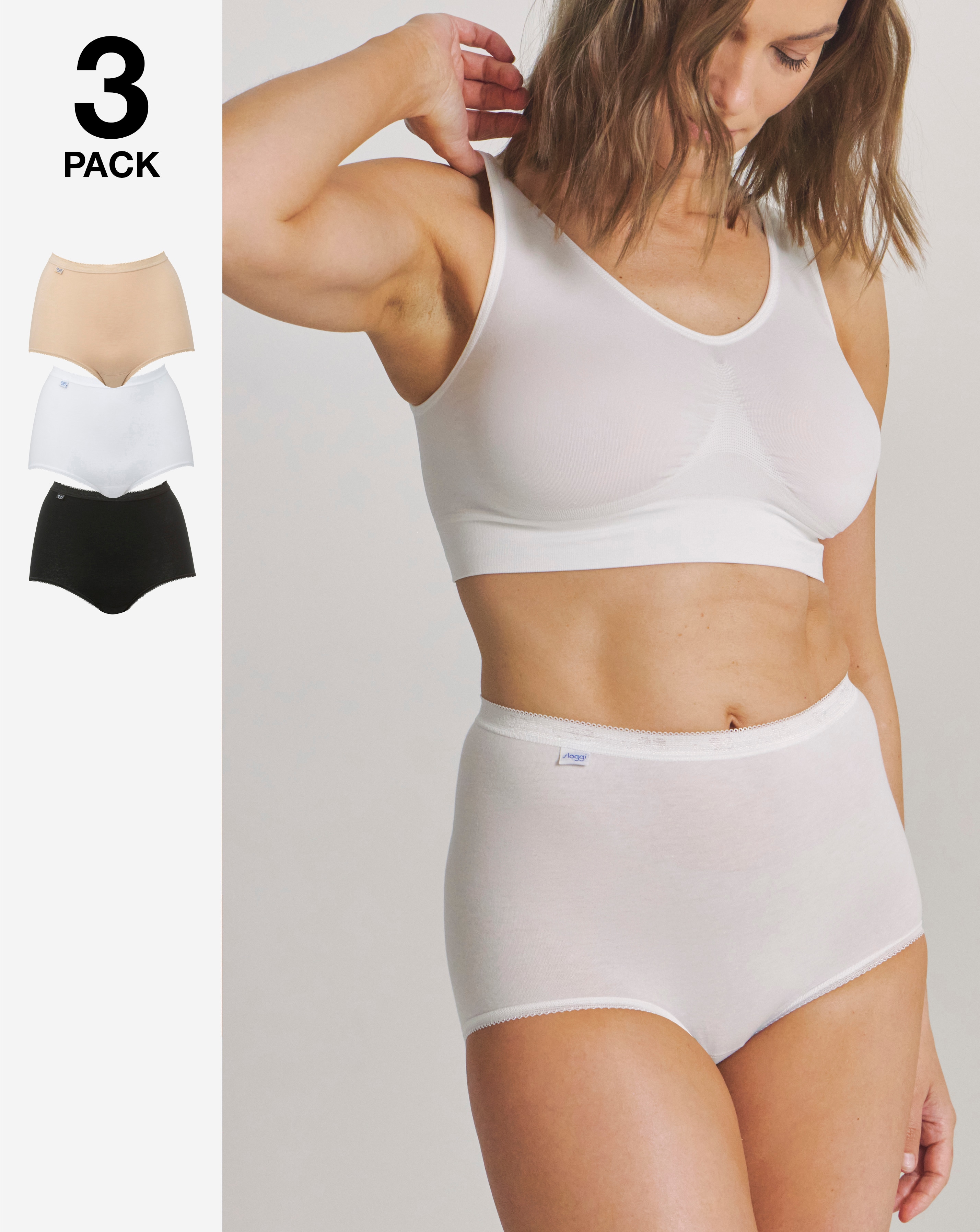 Sloggi 3Pk Basic Maxi Knicker Wht/Blk/Sk