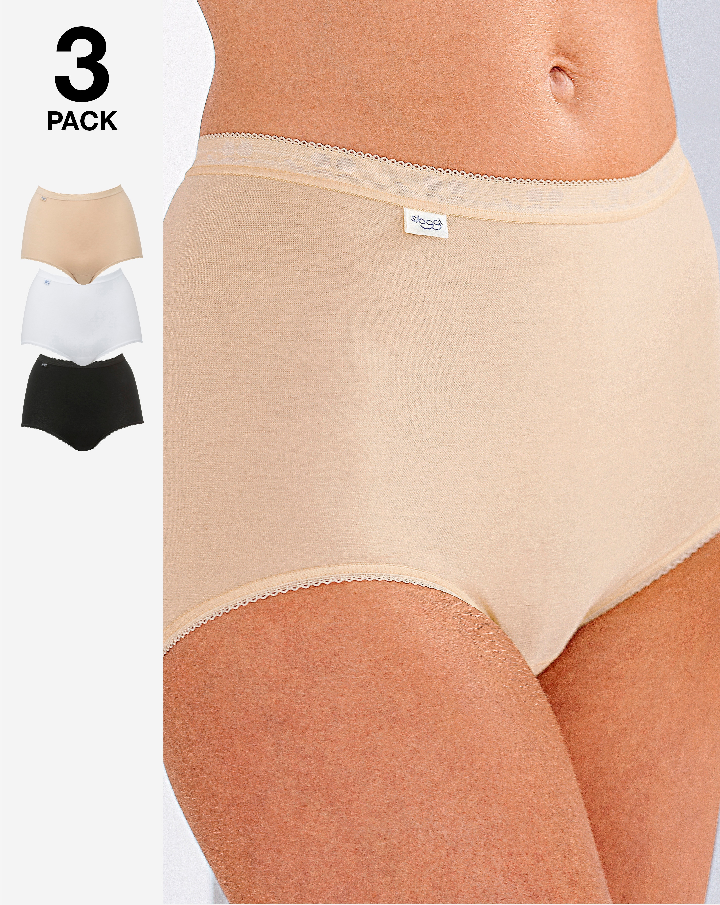 Sloggi 3 Pack Basic Maxi Briefs - White/black/skin - Size 12 - Women's