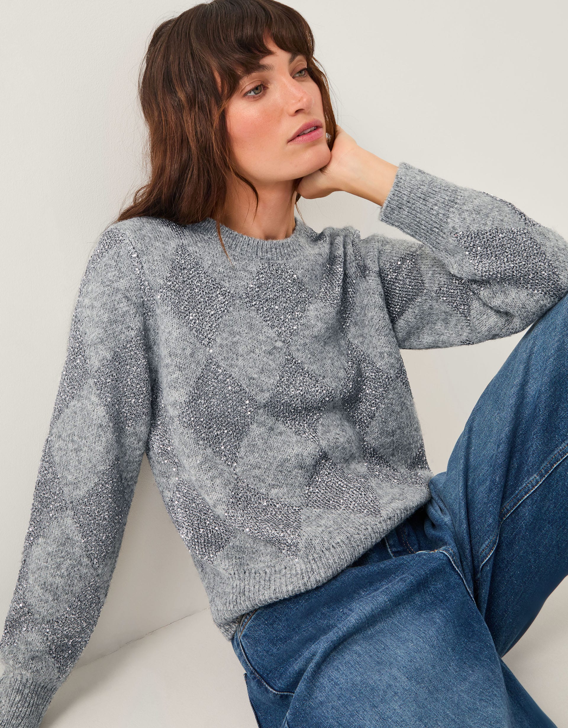 New In - Monsoon Alba Sequin Argyle Jumper