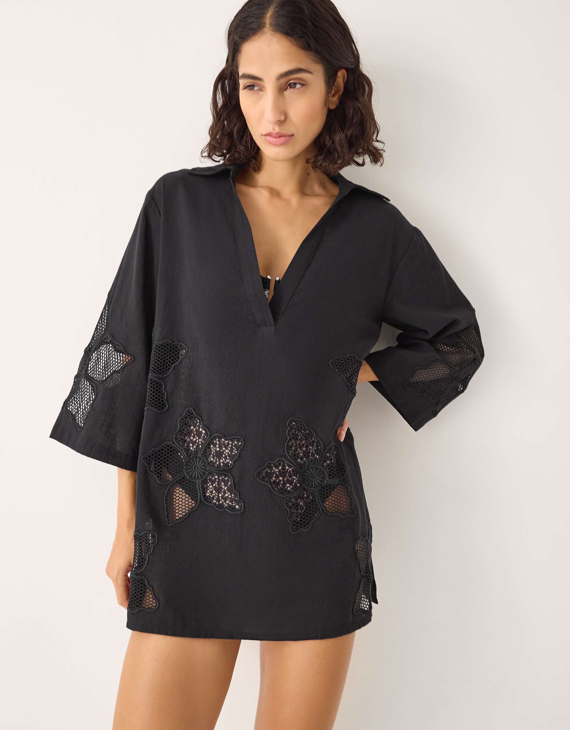 Monsoon Joanna Cutwork Beach Shirt - Black