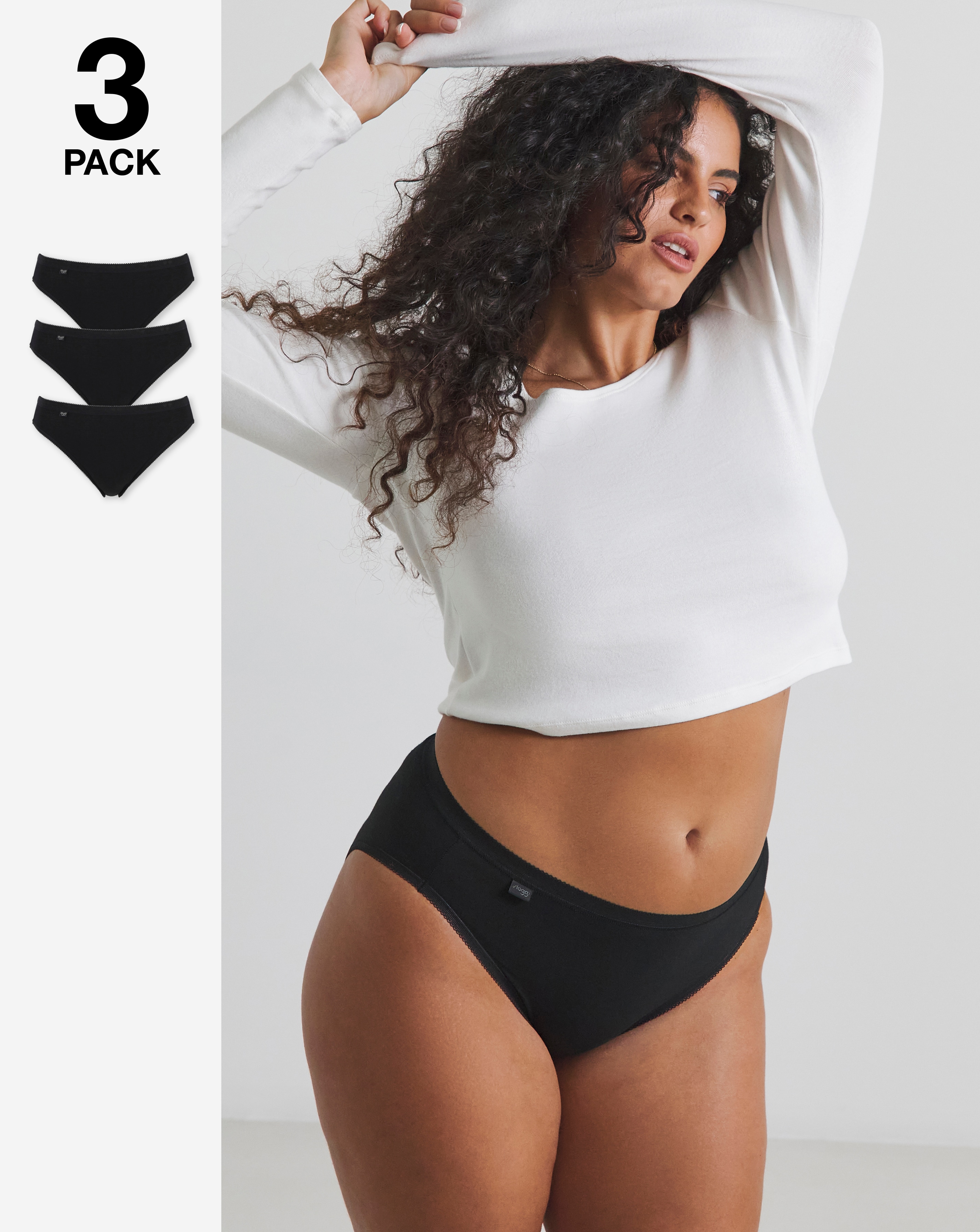 sloggi Sloggi 3Pack Tai Hi Leg Knicker In Black | UK Size 12 Women's