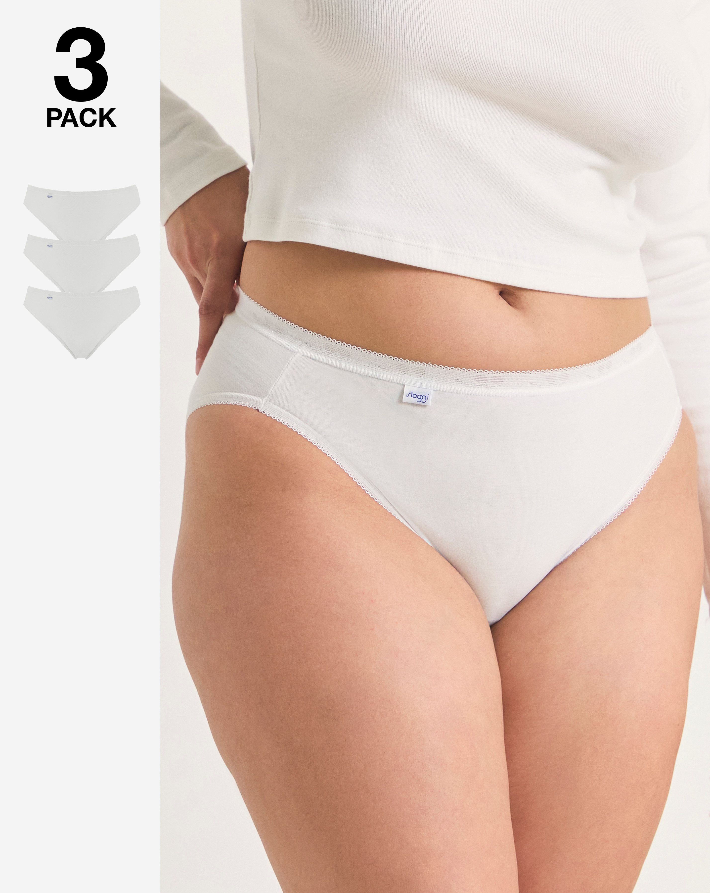 sloggi Sloggi Tai 3Pack Hi Leg Briefs- Size 12Women's In White | UK Size 12 Women's