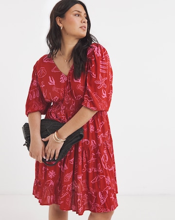 Pink Print Crinkle Skater Dress