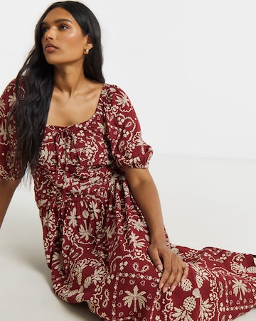 Crinkle Drop Waist Midi Dress