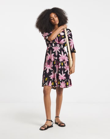 Crinkle Shirred Waist Skater Dress