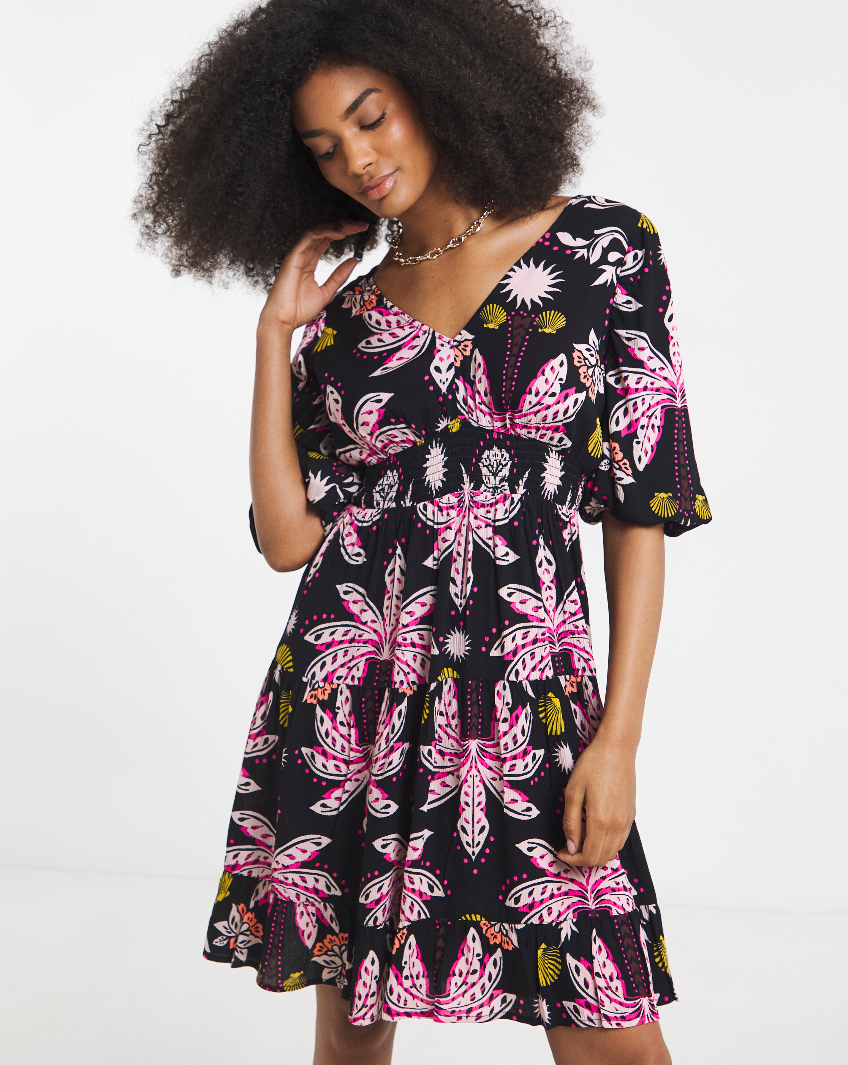 New In - Crinkle Shirred Waist Skater Dress