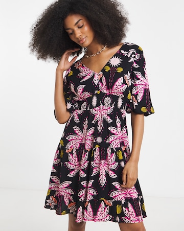 Crinkle Shirred Waist Skater Dress