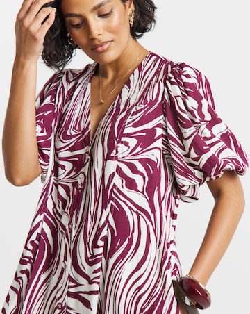 Printed Linen Button Up Shift Dress
