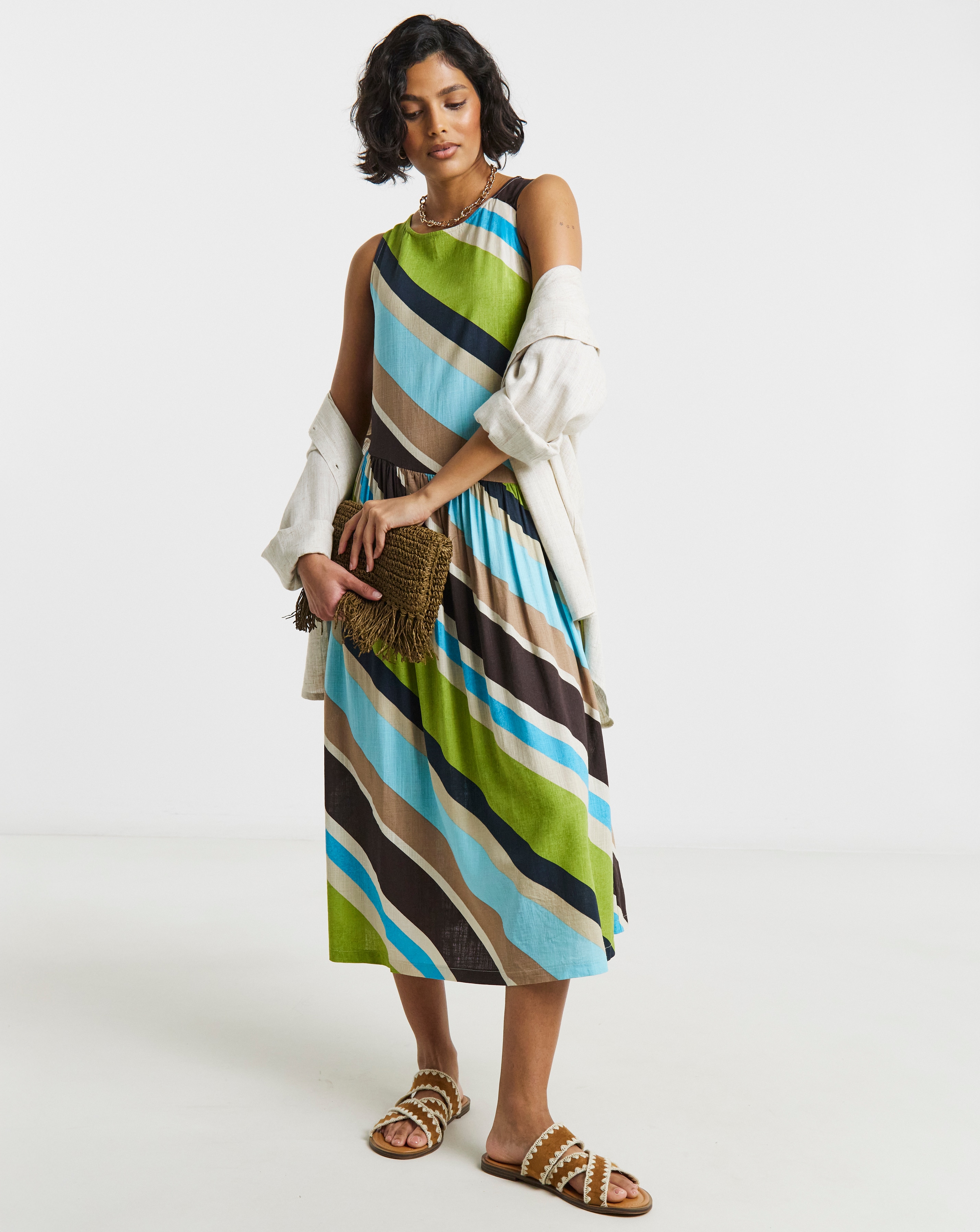 New In - Stripe Linen Midi Dress