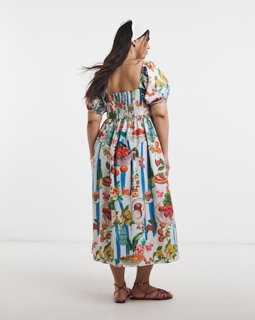 Fruit Print Cotton Midi Dress