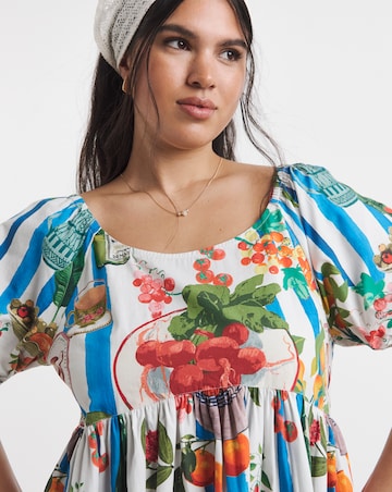 Fruit Print Cotton Midi Dress