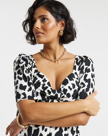 Leopard Print Supersoft Knot Front Skater Dress