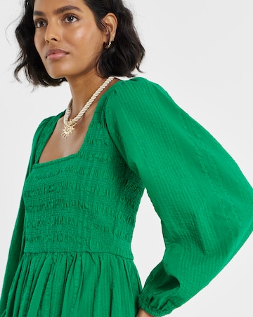 Simply Be Green Long Sleeve Shirred Skater Dress