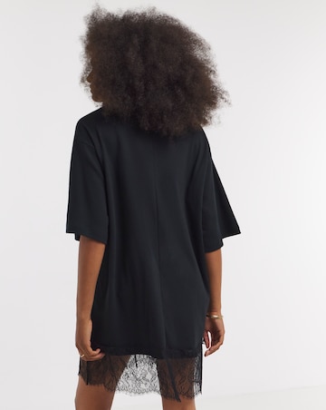Black Lace Hem Asymmetric T-Shirt Dress