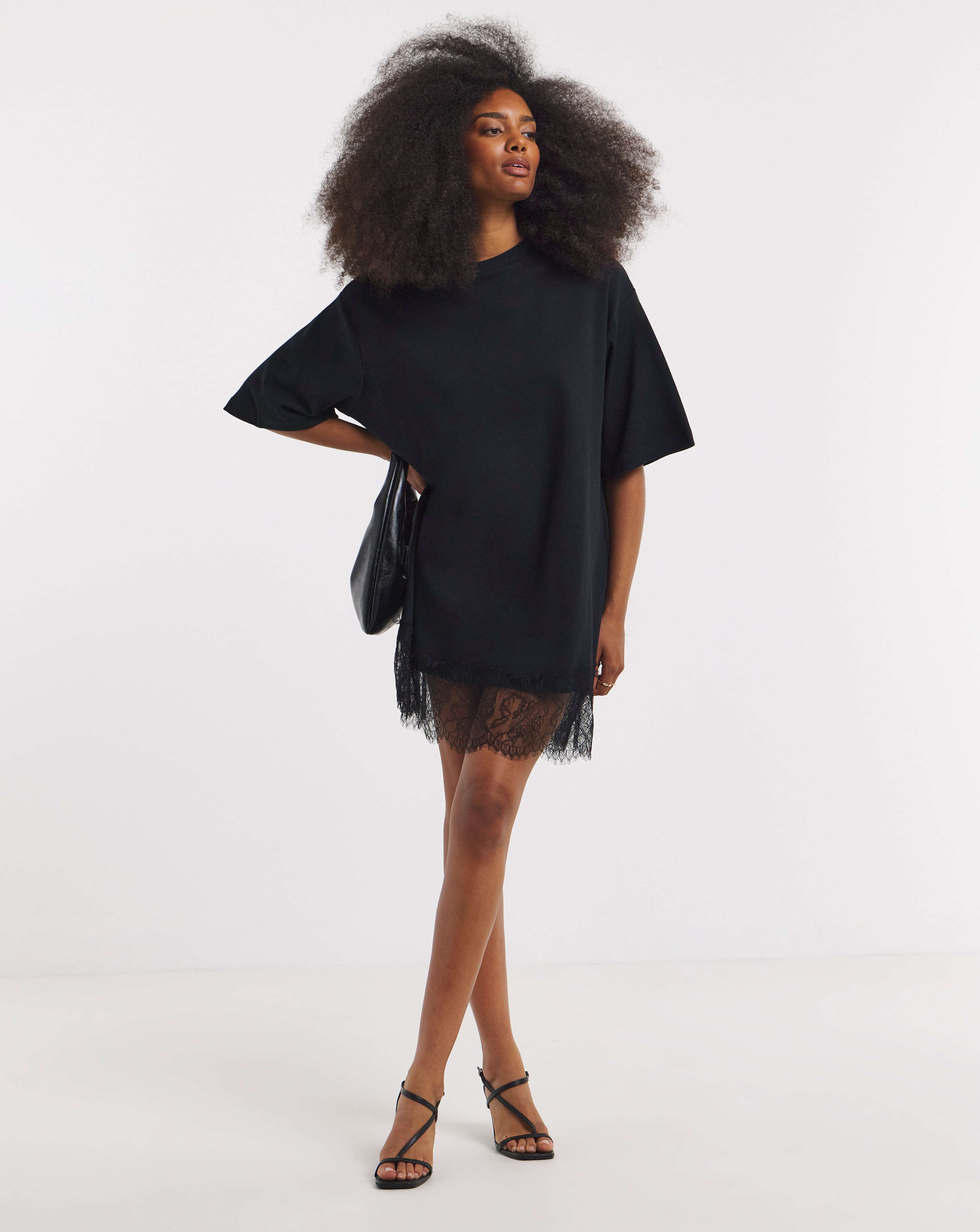 New In - Black Lace Hem T-Shirt Dress