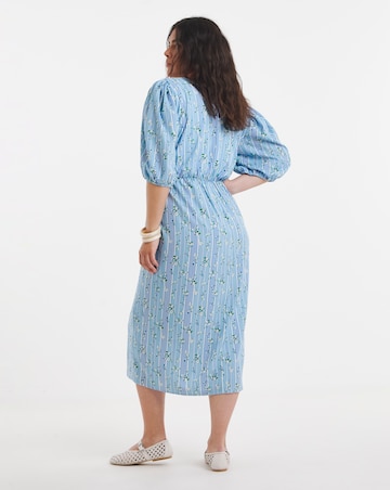 Blue Stripe And Floral Historic Detail Midi Dress