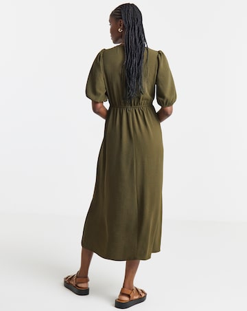 Khaki Historic Detail Midi Dress With Ribbon Trim