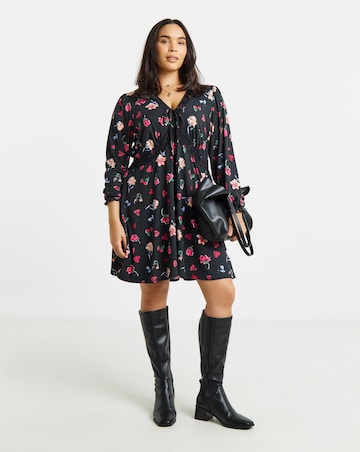 Simply Be Black Floral Lace Trim Supersoft Skater Dress