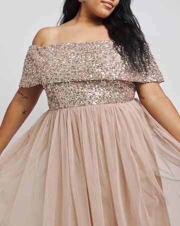 Maya Bardot Sequin Embellishment Tulle Maxi Dress