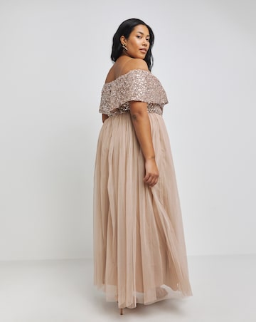 Maya Bardot Sequin Embellishment Tulle Maxi Dress