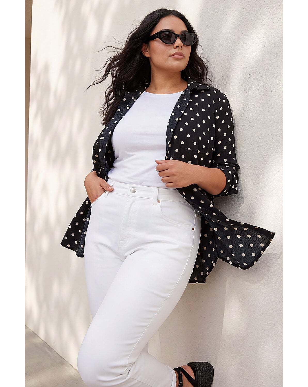 New In - Roman Curve Spot Print Button Shirt